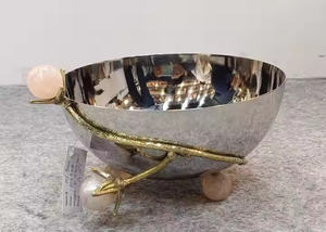 Bol en acier surélevé minimaliste pour l'affichage de fruits avec texture brossée contemporaine - Product Image 2