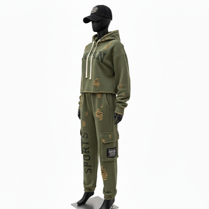 Conjunto Deportivo de Felpa Premium para Hombre, 320 GSM, Color Oliva, Sudadera con Capucha y Pantalones Jogger, Logotipo Personalizado Bordado, Tallas Grandes - Product Image 4