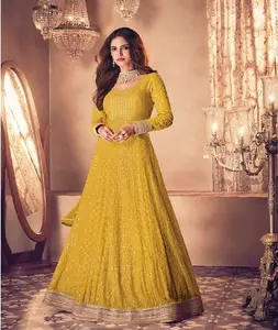New Designer Pure Georgette Long Anarkali Gown with Heavy Embroidery Work Gown for Women for Wedding Function and Bridal Wear