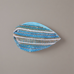 Beaded Turquoise <b>Headband</b> Pearl Crystal Embroidered <b>Padded</b> Fabric Women and Girls Fashion Accessories - Product Image 2