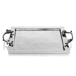 Plateau de service rectangulaire en acier inoxydable martelé avec poignées en feuille d'or, décoration élégante pour la maison, plateau en métal à bas prix - Product Image 2