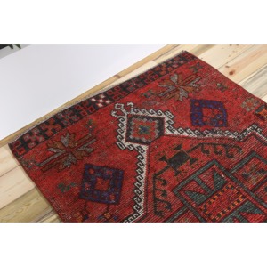 Turkish <b>Runner</b> Rug 3.5x9.6 ft (106x293 cm), Herki <b>Red</b> Geometric Vintage Rug - Product Image 5