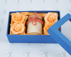 โถพรีเมี่ยมในกล่องของขวัญสีแดงและสีเหลืองที่มีด้ามจับเหมาะสำหรับเป็นของขวัญบรรจุภัณฑ์เชิงนิเวศ: โถกลมหรูหราไม้กลม - Product Image 1