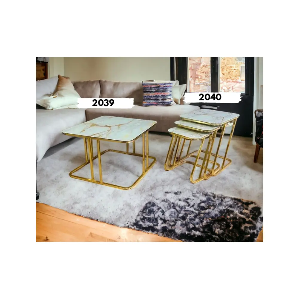 Goldmetall Zeus Couchtisch-Set beste Qualität modernes Design Couchtische für Wohnzimmer Esszimmermöbel Made in Turkey