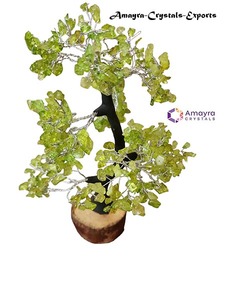 Árboles de cuentas de obsidiana verde natural con base de madera, árboles naturales al por mayor, árboles semipreciosos para regalos - Product Image 3