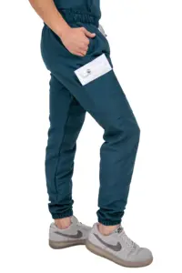 Celana Jogger bedah pria Set Scrub biru minyak bumi lengan pendek leher V dan CELANA Jogger (Kustom)