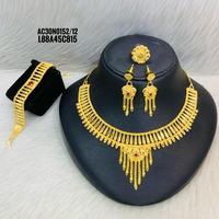 Collier de charme pour femme, ensemble complet, style boîte à fleurs classique nigérian, en laiton plaqué or 18 carats et finition antique, pour mariage