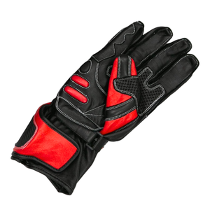 Genuine Leather Ventilated Motorbike Riding Gloves Motorcycle Auto Racing Wear Knuckle Armoured Red/Black Gloves For Unisex - Product Image 3