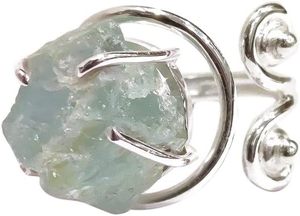 Rough Women's <b>Ring</b> Natural Raw Aquamarine March Birthstone <b>Adjustable</b> <b>Ring</b> Christmas Handmade Jewelry 925 <b>Sterling</b> <b>Silver</b> <b>Ring</b> - Product Image 1