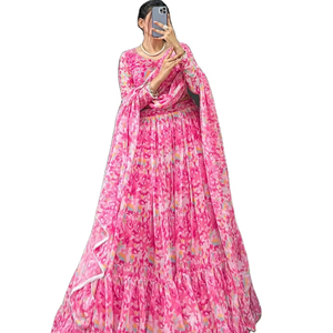 Acheter un nouveau look de soirée de créateur en soie Georgette fantaisie entièrement surpiqûre impression fantaisie confort personnalisé travail magnifique Lahenga Choli - Product Image 1