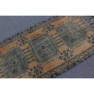 Alfombra Vintage de 3.3x9.7 pies, Alfombra Turca, Alfombra Azul de Lana Marroquí - Product Image 5