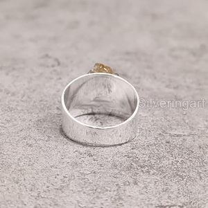 Bague pour femme en argent sterling 925, pierre précieuse citrine naturelle, pierre de naissance de novembre, large bande, petite bague, bijoux faits à la main - Product Image 6