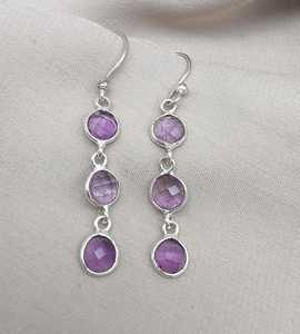 Boucles d'oreilles en améthyste, argent sterling 925, plaqué rhodium, cadeau pour femme - Product Image 6