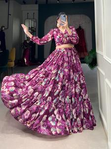 ชุดเดรสสวยชุดแฟนซีจีเช็กซ์ lehenga choli ลายดอกไม้ทำงานผู้ผลิตจากอินเดียขาย - Product Image 5