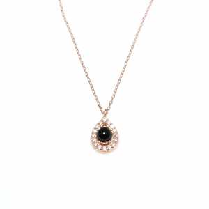 Collar de Plata de Ley 925 con Colgante de Gota de Agua en Oro Rosa y Piedra de Ónix Redonda con Bisel de Cristal para Uso Diario - Product Image 4