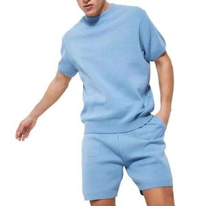 Conjunto de Camiseta de Punto con Cuello en V y Pantalones Cortos para Hombre, Talla Grande, Color Azul Claro, Estilo Casual para Verano - Product Image 6