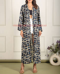 <b>Silk</b> Printed Long Front Open Long Dress for Women V Neck, Long Sleeve Printed Women Summer & Resort Wear Printed <b>Kimono</b> Dress - Product Image 1