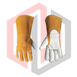 ถุงมือหนังสีขาวส้มสำหรับงานเชื่อม TIG/MIG  เสริมความแข็งแรงบริเวณฝ่ามือ ป้องกันไฟฟ้าสถิต ทนต่อการฉีกขาด ปราศจากซิลิโคนและแป้ง  11 ออนซ์ 14 นิ้ว - Product Image 5