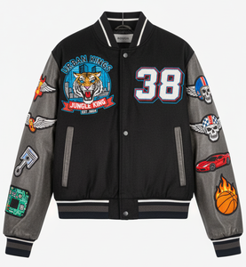 Veste universitaire d'hiver |   Blouson bomber 100% coton avec col montant et capuche |   Style universitaire unisexe High Street |   Logo avant - Product Image 1