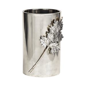 Vase contemporain en acier inoxydable argenté Cylindre métallique élégant avec design de feuille complexe pour vases décoratifs modernes pour la maison et le bureau - Product Image 6