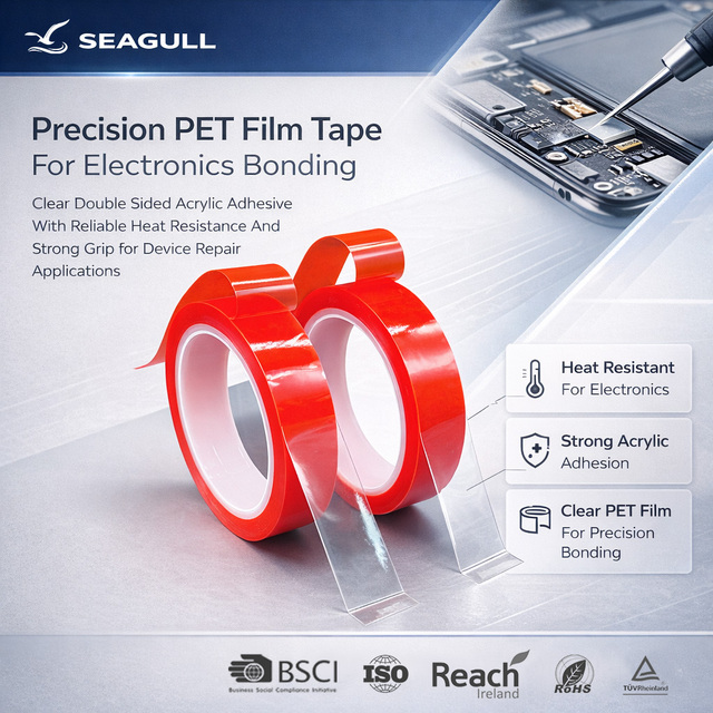 Double Sided Clear Acrylic Adhesive PET Tape for Electronic Assembly Screen Repair Panel Bonding Mounting Insulation