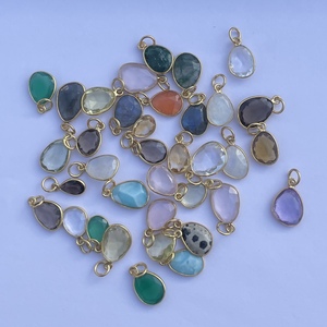 Colgantes de Piedras Facetadas Naturales de 12 mm en Rosa, Morado, Negro, Azul y Naranja, con Engaste de Bisel, Chapado en Oro, Plata de Ley 925, AAA, Bonitos - Product Image 1