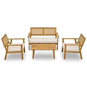 Canapé de jardin extérieur en bois de suar en teck acajou massif de couleur naturelle avec coussin pour usage extérieur hôtel ou villa 081003 - Product Image 4