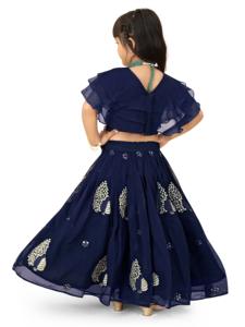 Shoryam Fashion Lehenga Choli pour enfants, bleu, brodé, manches évasées, longueur au sol |   Robe de fête ethnique indienne traditionnelle pour - Product Image 4