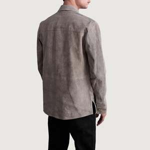 เสื้อเชิ้ตหนังกลับสีเทาสำหรับผู้ชาย แบรนด์ Haven Grey แบบลำลอง คอปกพับได้ ดีไซน์มืออาชีพ สำหรับฤดูใบไม้ร่วง แขนยาว มีหลายขนาดให้เลือก - Product Image 6
