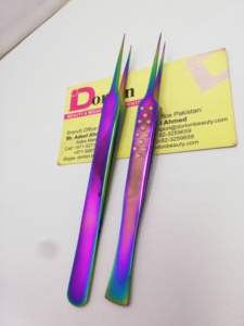 Custom Logo <b>Rainbow</b> Eyelash Tweezers High Quality Stainless Steel Sustainable Dotted Plain Handle for Eyelash Extension - Product Image 4