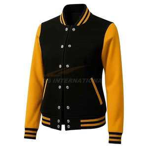 Elegante mujer recortada bombardero Varsity chaqueta Premium Letterman béisbol lana cuero chaquetas OEM marca fábrica al por mayor - Product Image 2