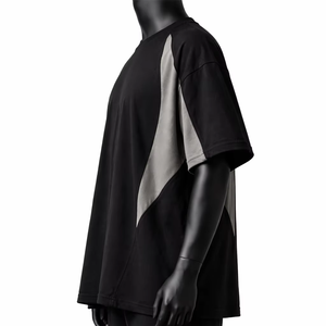 Men's Black Gray Color Blocked <b>Raglan</b> Sleeve <b>T</b>-<b>Shirt</b> Oversized Fit O-Neck Casual Anti-Wrinkle Breathable Knitted 100% - Product Image 5