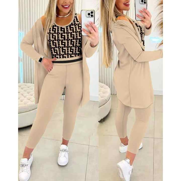 Women's Long Sleeve Crepe Three-piece Set