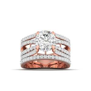 Anillo de diamantes de corte redondo geométrico de 1.51 quilates, color F, claridad VS, diamante cultivado en laboratorio en oro de 14 quilates, para novia, boda, compromiso, fiesta. - Product Image 1