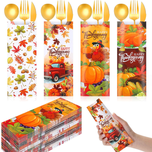 Sac en papier pour couverts de restaurant, logo personnalisé, fourchette, couteau, cuillère, couverts, argenterie, sac de rangement pour vaisselle en papier kraft - Product Image 1