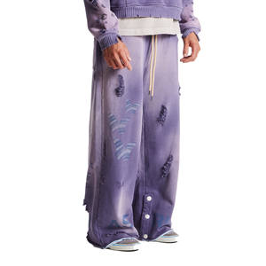 Wholesale New Design 100% Cotton Heavyweight Sun fade Washed <b>Flare</b> Sweatpants Custom Logo Distressed Jogger pants - Product Image 4