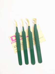 Pinzas de pestañas de agarre de diamante Color verde recubierto con pinzas de puntas chapadas en oro Pinzas de 45 grados curvadas de volumen profesional - Product Image 4