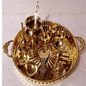 ทําด้วยมือและหัตถกรรม Puja Thali ชุดแบบดั้งเดิมสําหรับ Pooja Arti รายการทางศาสนาฮินดูโลโก้ที่กําหนดเองทองเหลือง Pooja Thali ชุด - Product Image 6