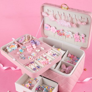 Boîte de rangement rose de luxe pour accessoires de cheveux et bijoux pour filles, ensemble cadeau élégant et mignon avec pinces à cheveux, bandeaux, rangement - Product Image 2