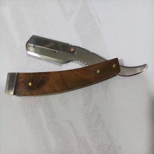 Rasoir de barbier en bois et acier inoxydable de couleur de marque privée de couleur naturelle - Product Image 1