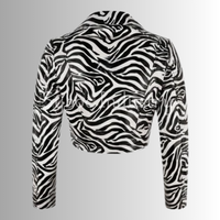 Femmes Vintage imprimé zèbre recadrée Biker veste en cuir véritable fermeture à glissière Style à la mode veste d'hiver grande taille tissu