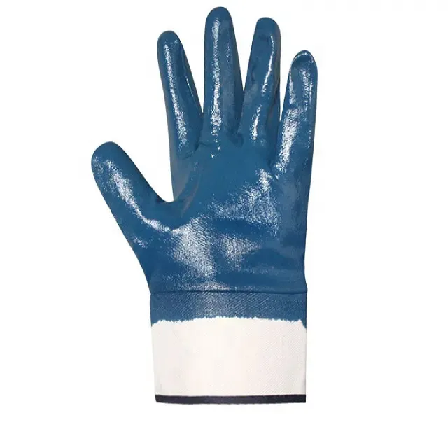 ถุงมือผ้านิไทรล์สีฟ้าถุงมือผ้าฝ้ายเคลือบเพื่อความปลอดภัยในการก่อสร้างถุงมือ N712เสื้อเจอร์ซีย์พร้อมถุงมือถักสำหรับข้อมือ