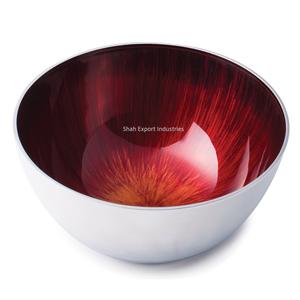 Mesa de comedor de Metal redonda personalizada, cuenco decorativo para servir, el último acabado de esmalte rojo, cuencos profundos para ensalada y sopa - Product Image 1
