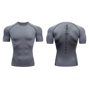 Impression personnalisée coupe-vent à manches courtes T-Shirt de compression pour hommes été athlétique séchage rapide Fitness Gym entraînement course à pied sportif - Product Image 1