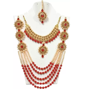 Ensemble de collier de mariée avec diamant rouge, plaqué or, en cuivre et laiton, bijoux fins pour mariage ou cadeau - Product Image 4