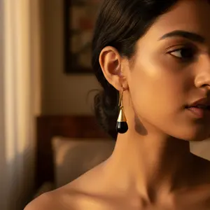 Pendientes de Gota de Ónice Negro con Baño de Oro para Mujer, Idea de Regalo Elegante - Product Image 1