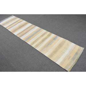 Alfombra Turca Kilim, Alfombra Vintage de 1.9x8.5 pies, Alfombra de Lana Blanca Abstracta - Product Image 4