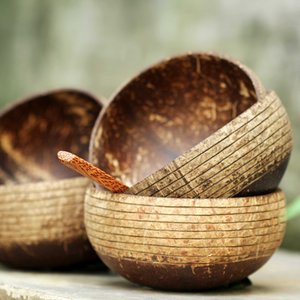Seaux en coquille de noix de coco faits à la main, design bohème sculpté, écologiques, pour servir les aliments, empilables, légers et durables - Product Image 5