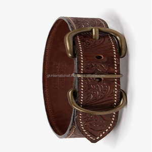 Collier de chien en cuir de sellier occidental classique fait sur mesure sculpté à la main collier d'animal de compagnie de chien d'outillage gravé floral avec du matériel en laiton - Product Image 2