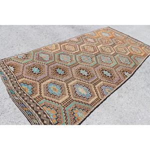 Turkish Large Rug, 5.2x10.4 ft Vintage Rug, <b>Brown</b> Kilim <b>Wool</b> Rug - Product Image 2